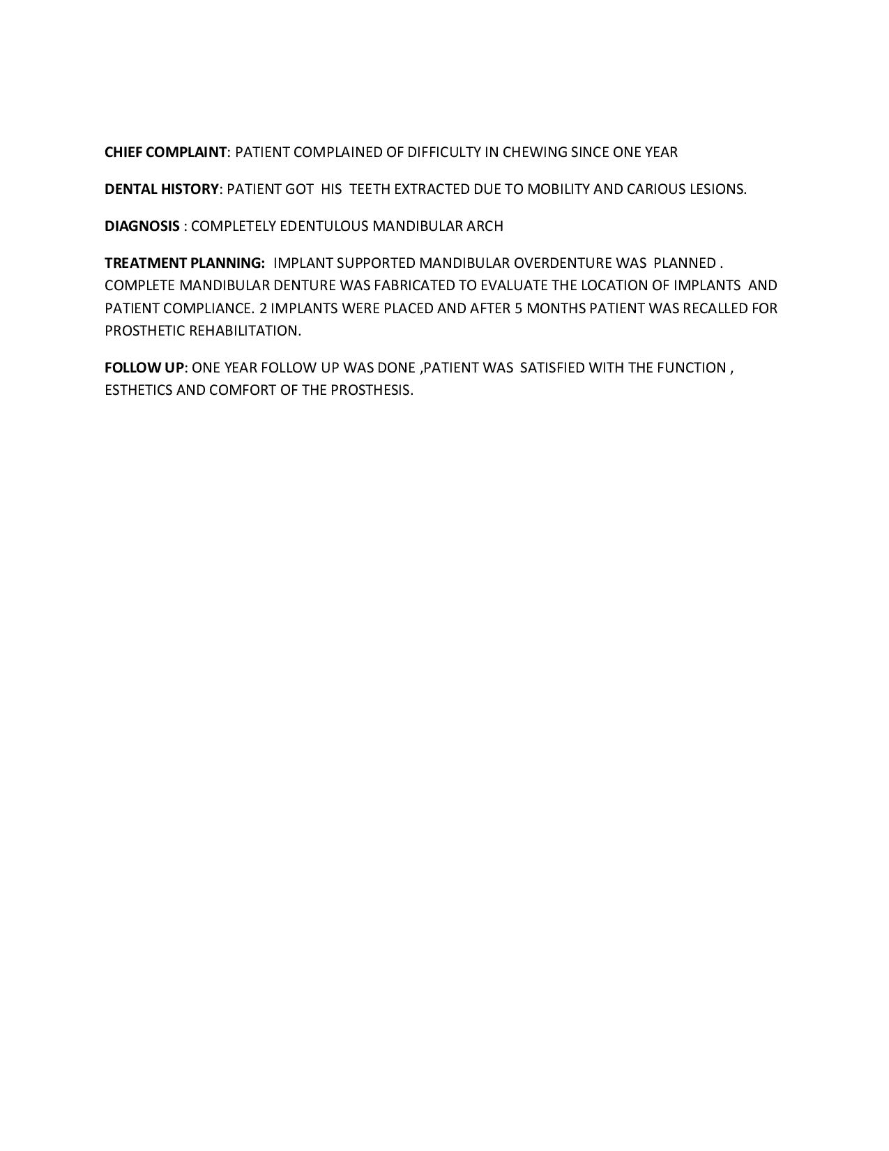 case report for the department of prosthodontics in the section of health informatics